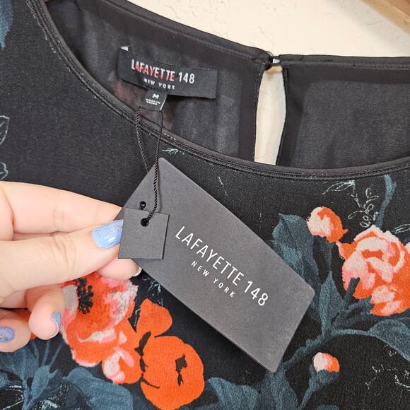 Lafyette 148 Floral Bell Sleeve Shift Dress in Black/Multi Women's Medium NWT - Picture 8 of 9